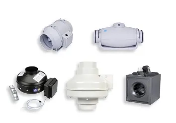 In-line and sidewall duct fans for boosting airflow in HVAC systems and ducted applications.