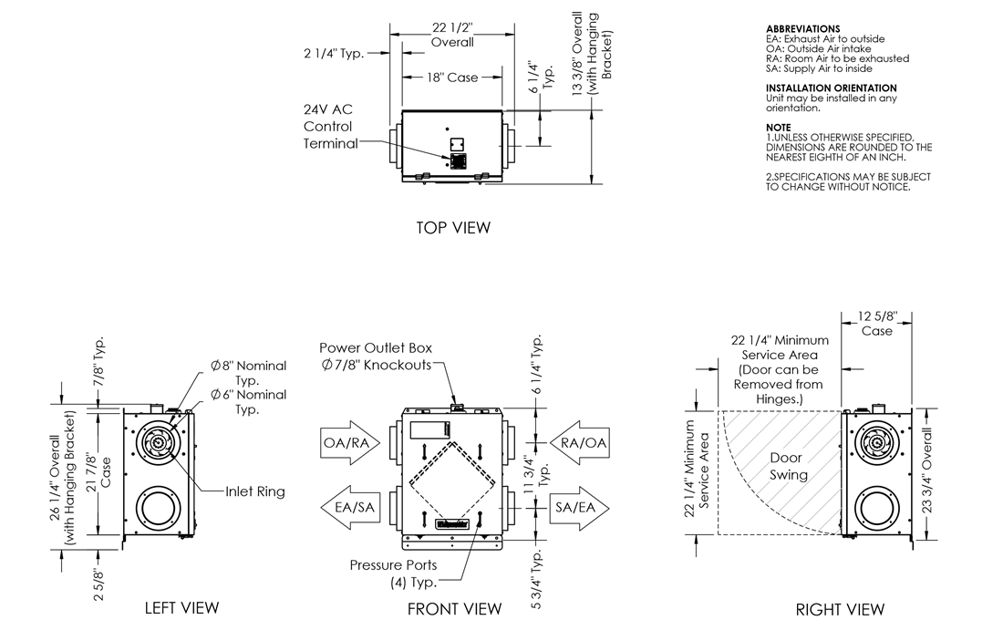Dimensional drawing for the TReN200H models.